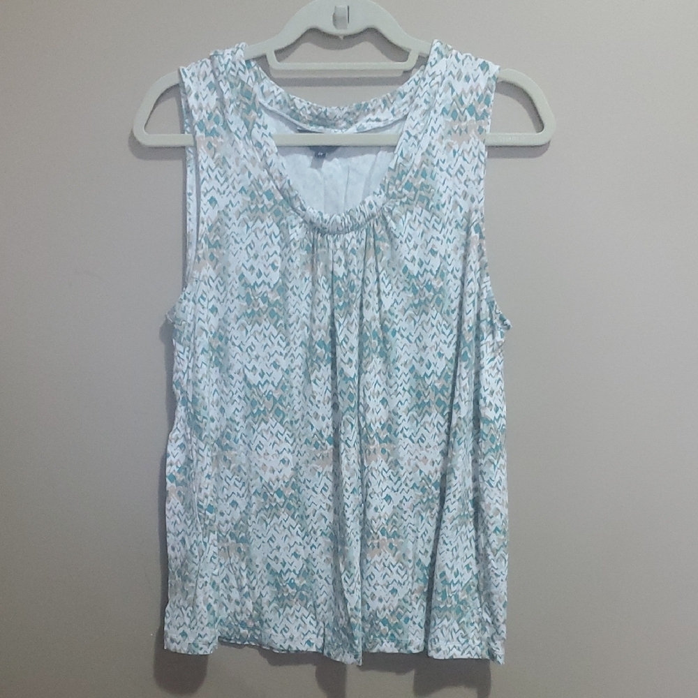 Reitmans Teal and White Patterned Plus Size Tank Top Size 2X
